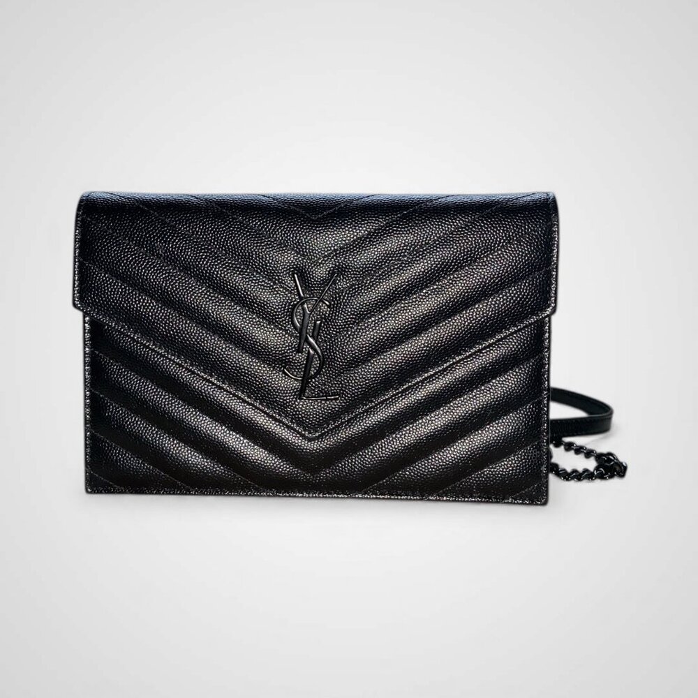 SAINT LAURENT Cassandre Envelope Chain matelassé textured-leather wallet